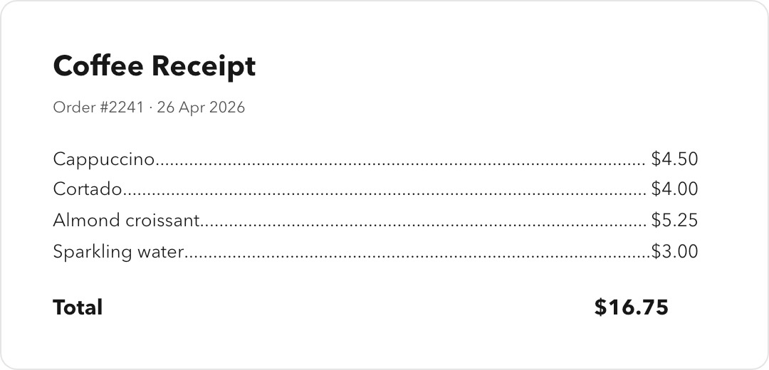 Receipt with dot-leader pricing rows